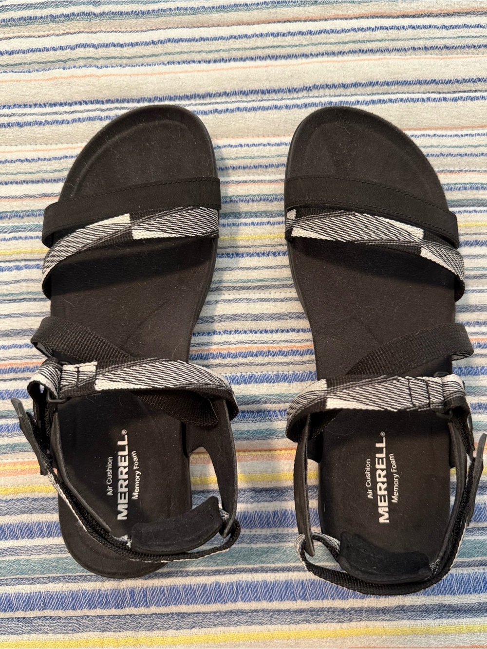 Merrell Black Sandals with Gray Patterned Straps
